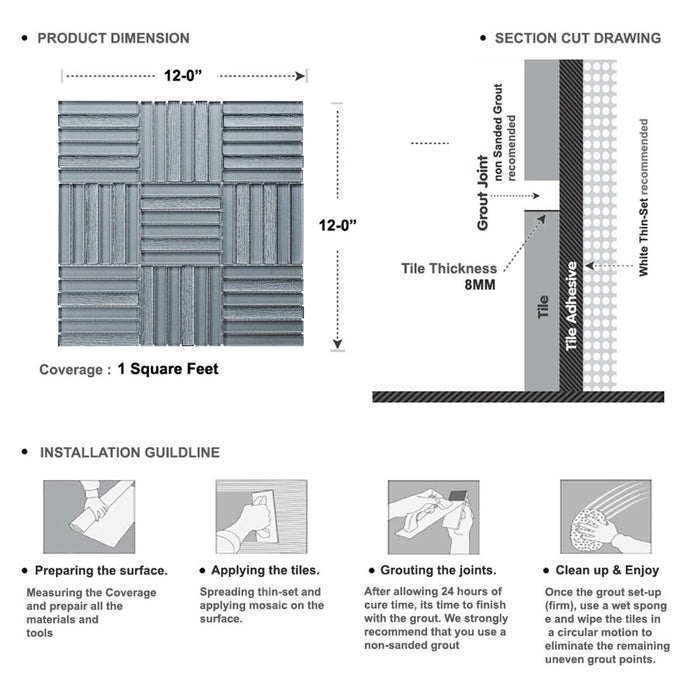 Sample - TDH375MG Metallic Glass Gray Mosaic Tile