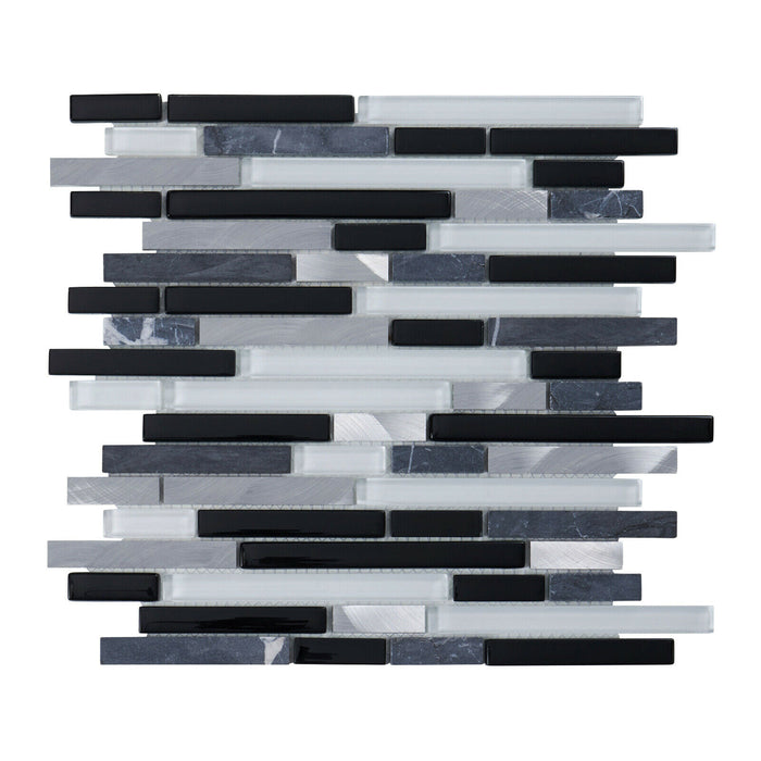 Sample - TDH3MDR Black Gray Aluminum Glass Stone Mosaic Tile