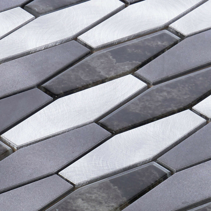 TDH36MDR Gray Aluminum Metallic Stone Glass Hexagon Mosaic Tile