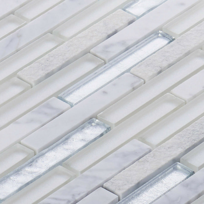 Sample - TDH325NS Natural Stone Metallic Glass Cararra White Mosaic Tile