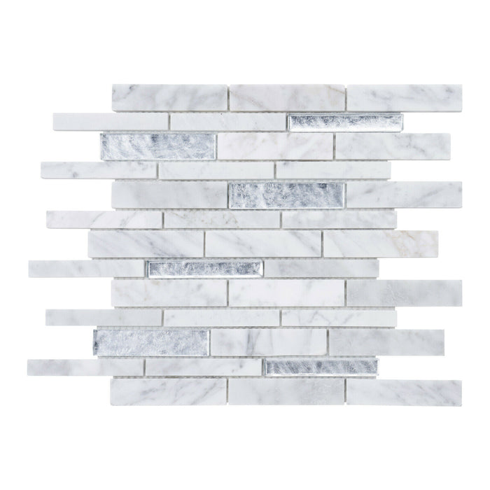 Sample - TDH463NS Natural Stone Crystal Glass Carrara White Mosaic Tile