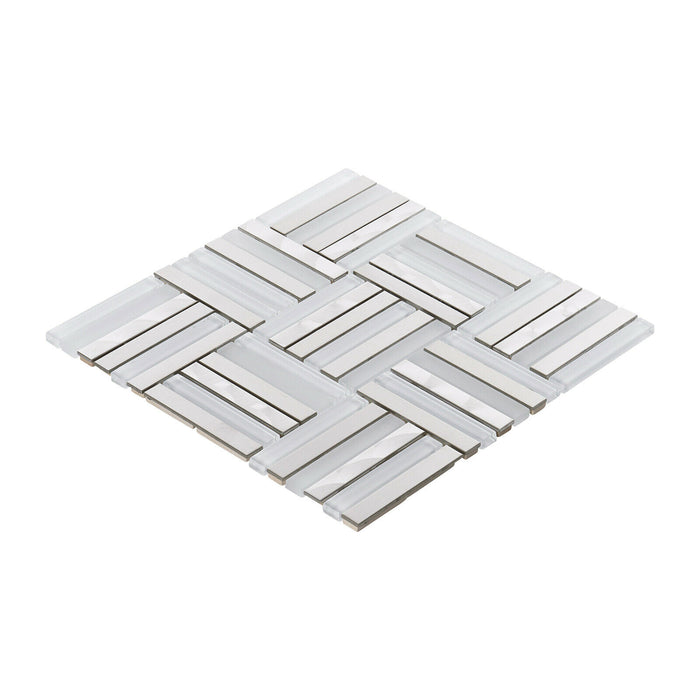 Sample - TDH372SS Stainless Steel Brushed Nickel White Crystal Glass Metallic Metal Mosaic Tile