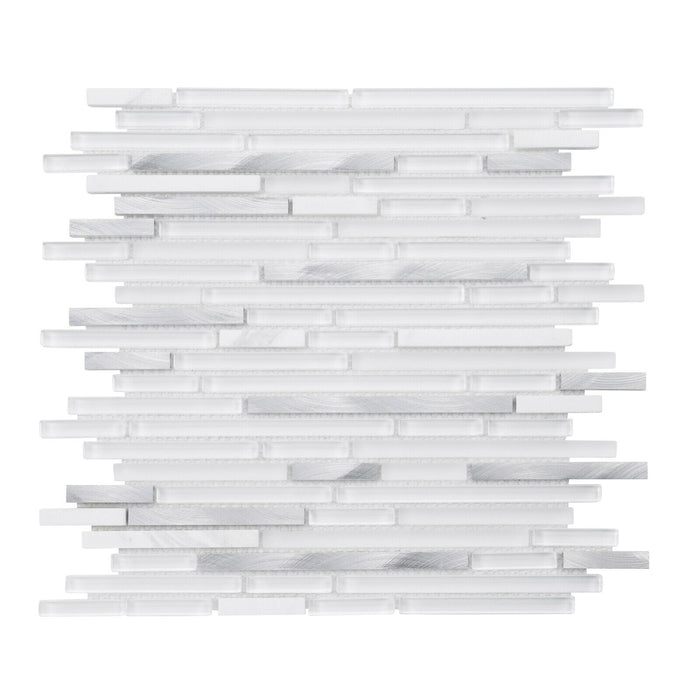TDH40MDR Pure White Glass Aluminum Metallic Linear Interlocking Mosaic Tile