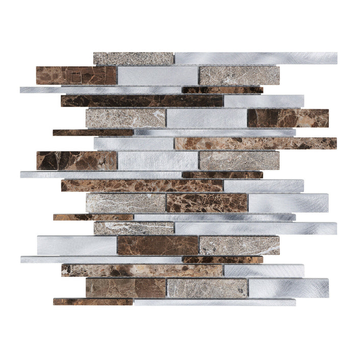 Sample - TDH444AL Aluminum Natural Stone Emperador Brown Silver Metallic Metal Mosaic Tile