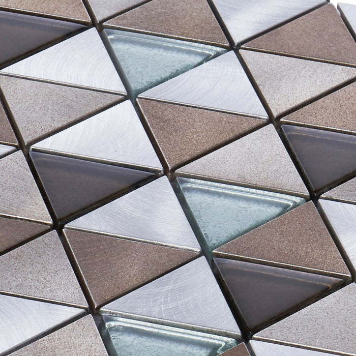 Sample - TDH63MDR Brown Gray Aluminum Metallic Crystal Glass Triangle Mosaic Tile