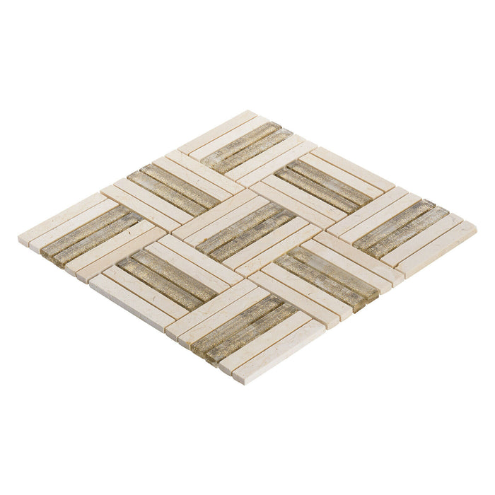 Sample - TDH361NS Natural Stone Marble Crystal Glass Beige Cream Mosaic Tile