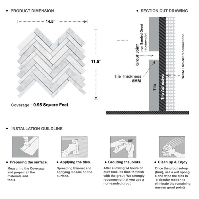 Sample - TDH398NS Natural Stone Marble Carrara White Mosaic Tile