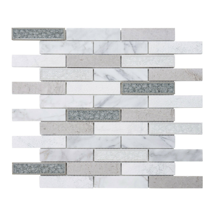 Sample - TDH248CG Natural Stone Crackle Glass Gray Carrara White Mosaic Tile