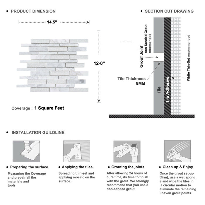 Sample - TDH469NS Natural Stone Crackle Glass Carrara White Mosaic Tile