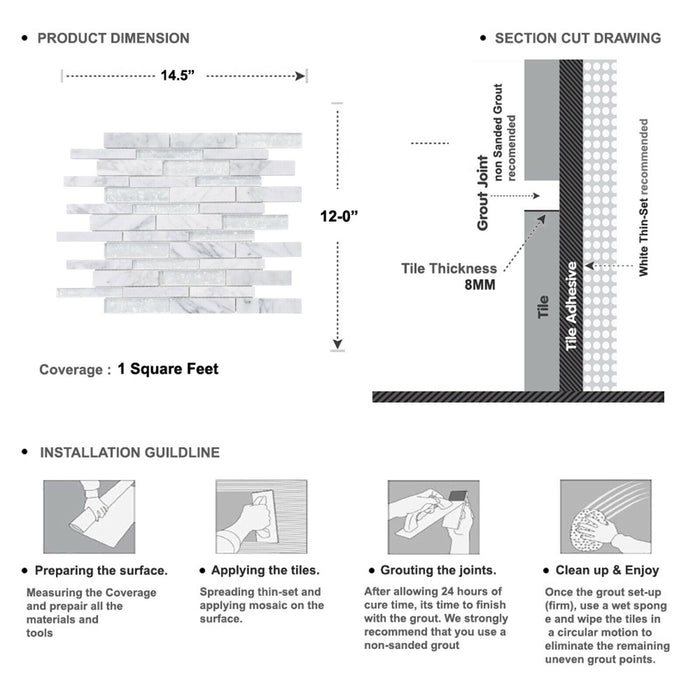 Sample - TDH471NS Natural Stone Glass Carrara White Mosaic Tile