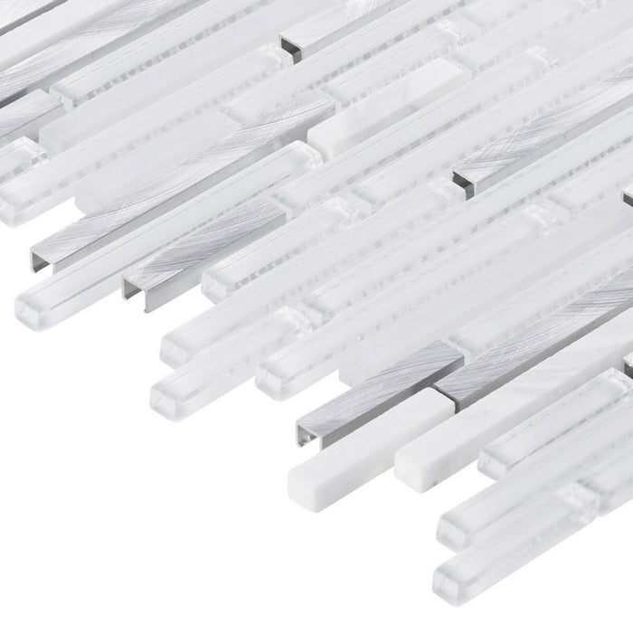 TDH40MDR Pure White Glass Aluminum Metallic Linear Interlocking Mosaic Tile
