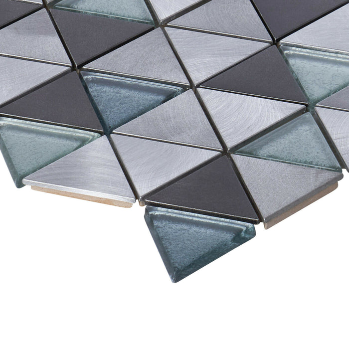 TDH64MDR Black Gray Aluminum Metallic Crystal Glass Triangle Mosaic Tile