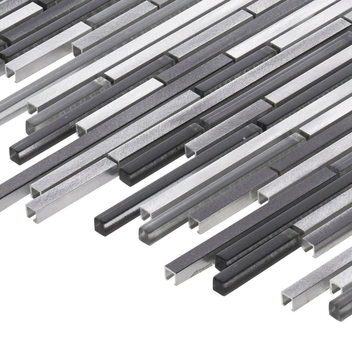 TDH49MDR Gray Glass Aluminum Metallic Linear Interlocking Mosaic Tile