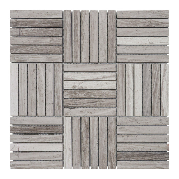 Sample - TDH349NS Natural Stone White Oak Marble Taupe Gray Mosaic Tile