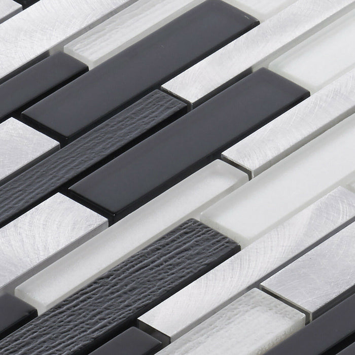 Sample - TDH502AL Aluminum Glass Black White Silver Metallic Mosaic Tile