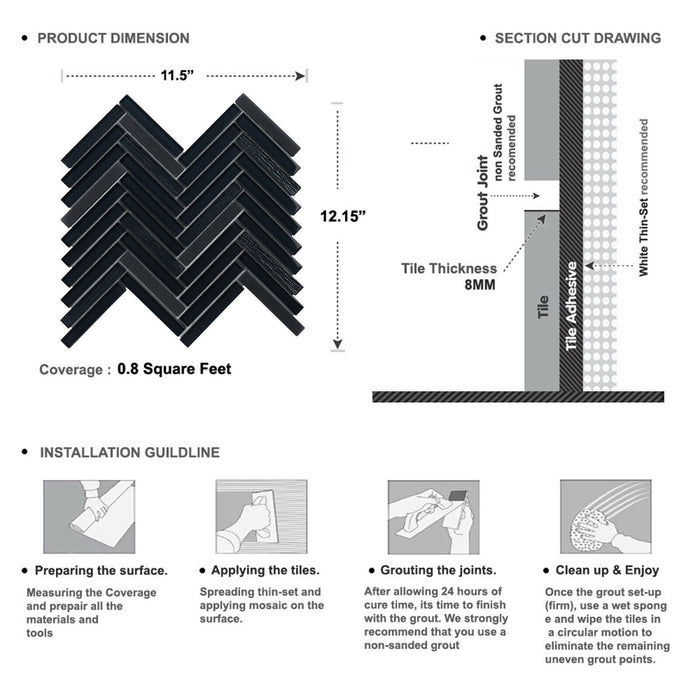 Sample - TDH392MG Metallic Glass Black Mosaic Tile