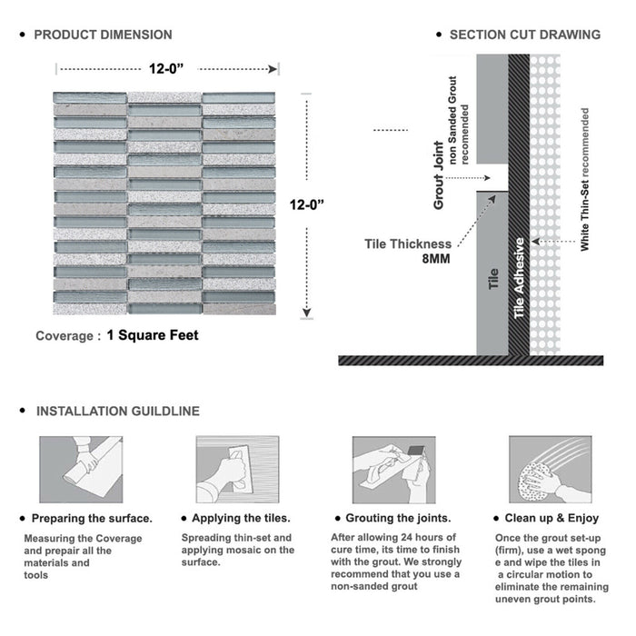 Sample - TDH293NS Natural Stone Crystal Glass Cinderella Gray Mosaic Tile