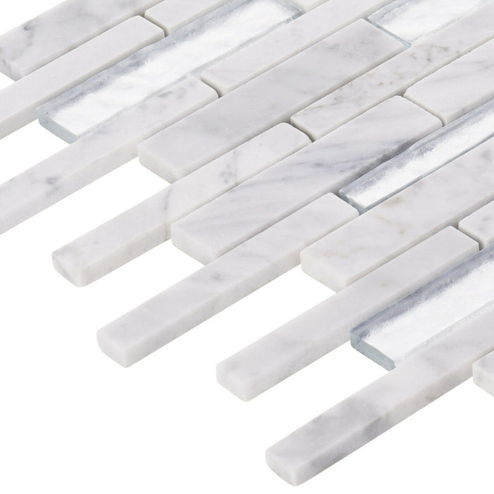 Sample - TDH463NS Natural Stone Crystal Glass Carrara White Mosaic Tile