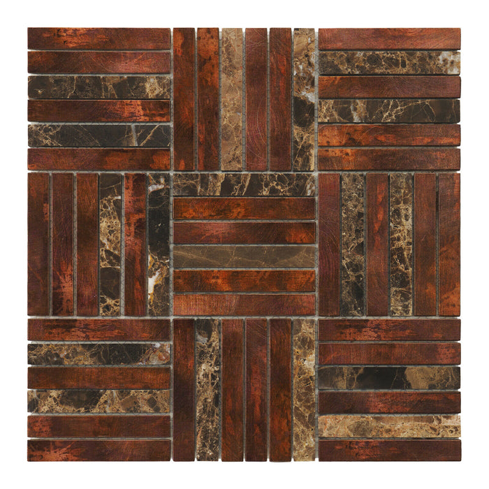 Sample - TDH370AC Antique Copper Natural Stone Emperador Brown Metallic Metal Mosaic Tile