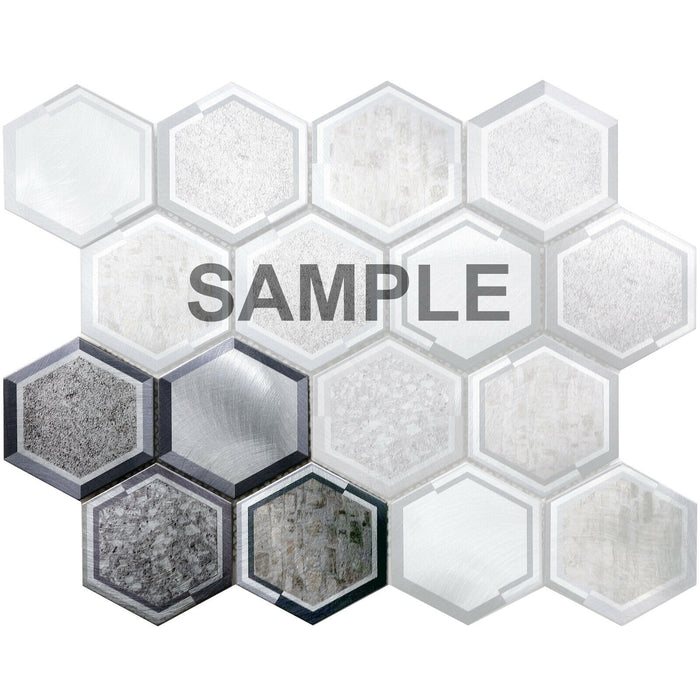 Sample - TDH60MDR Gray Aluminum Metallic Hexagon Mosaic Tile