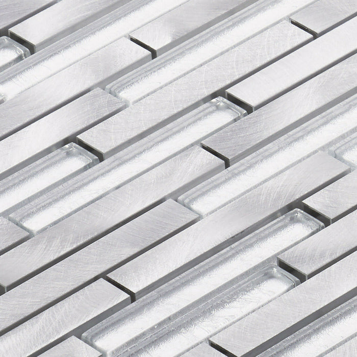 Sample - TDH336AL Aluminum Crystal Glass Silver Gray Metallic Metal Mosaic Tile
