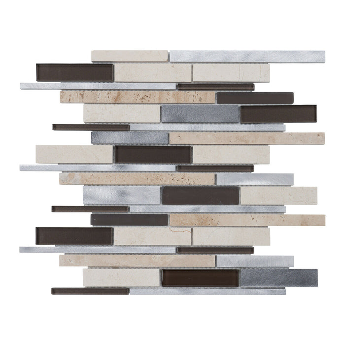 Sample - TDH433AL Aluminum Natural Stone Crystal Glass Beige Brown Gray Metallic Metal Mosaic Tile