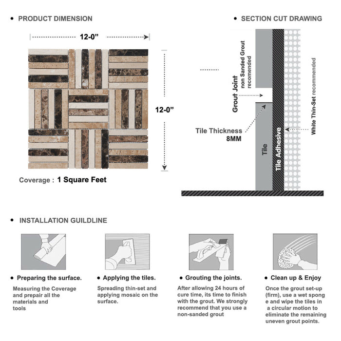 Sample - TDH362NS Natural Stone Emperador Brown Beige Mosaic Tile