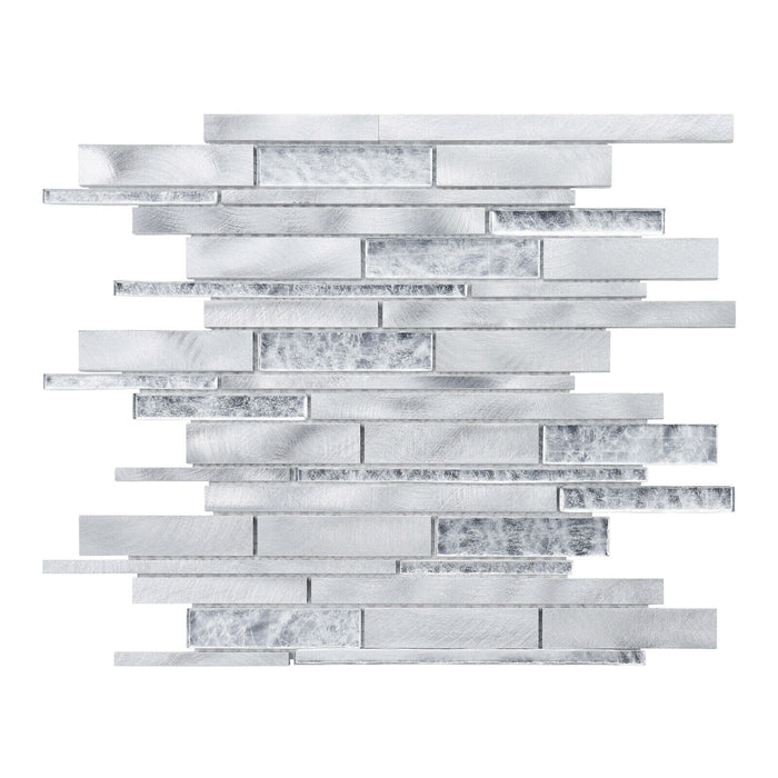 Sample - TDH455AL Aluminum Crystal Glass White Silver Metallic Metal Mosaic Tile