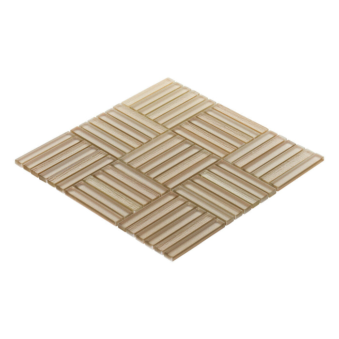 Sample - TDH380MG Metallic Glass Beige Cream Mosaic Tile