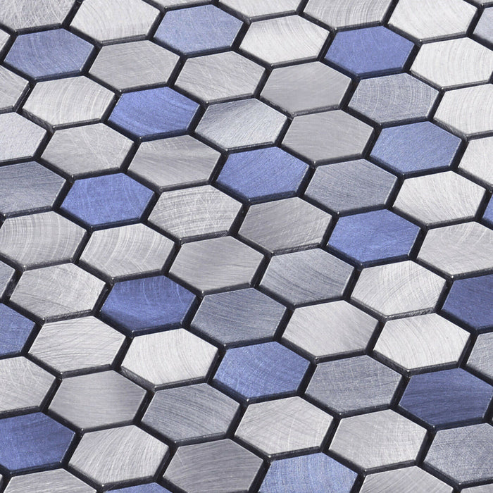 TDH52MDR Blue Marble Gray Aluminum Metallic Hexagon Mosaic Tile