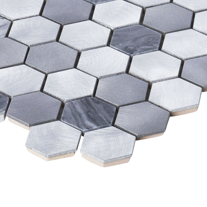 Sample - TDH33MDR Gray Marble Aluminum Metallic Hexagon Mosaic Tile