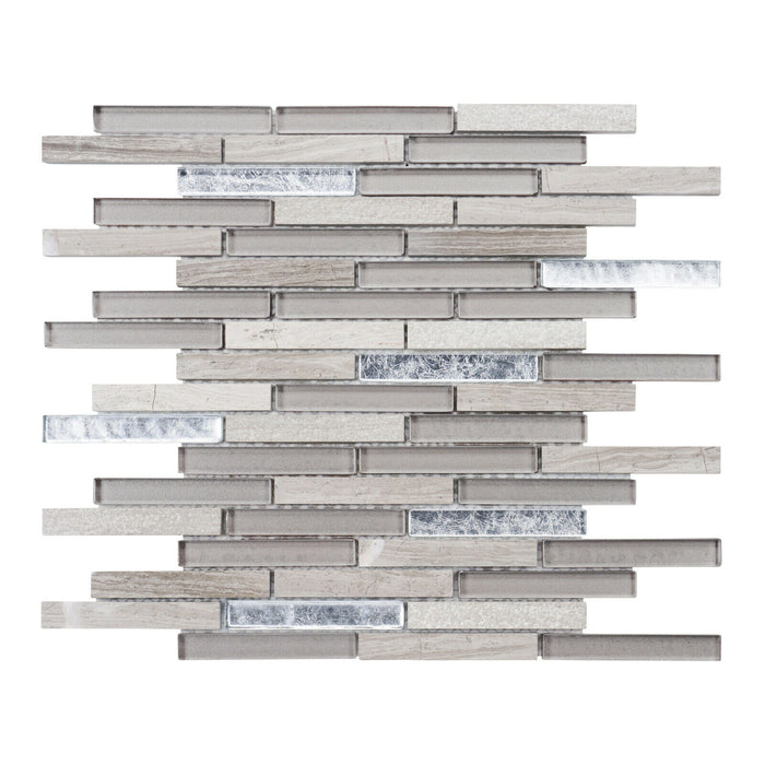 Sample - TDH333NS Natural Stone Glass White Oak Marble Taupe Gray Mosaic Tile