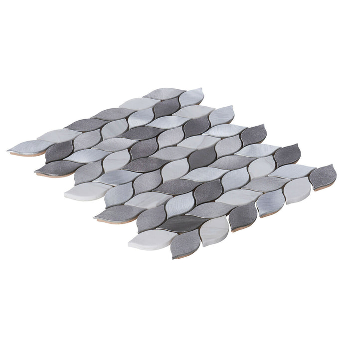 Sample - TDH65MDR Gray Metallic Natural Stone Leaves Pattern Mosaic Tile