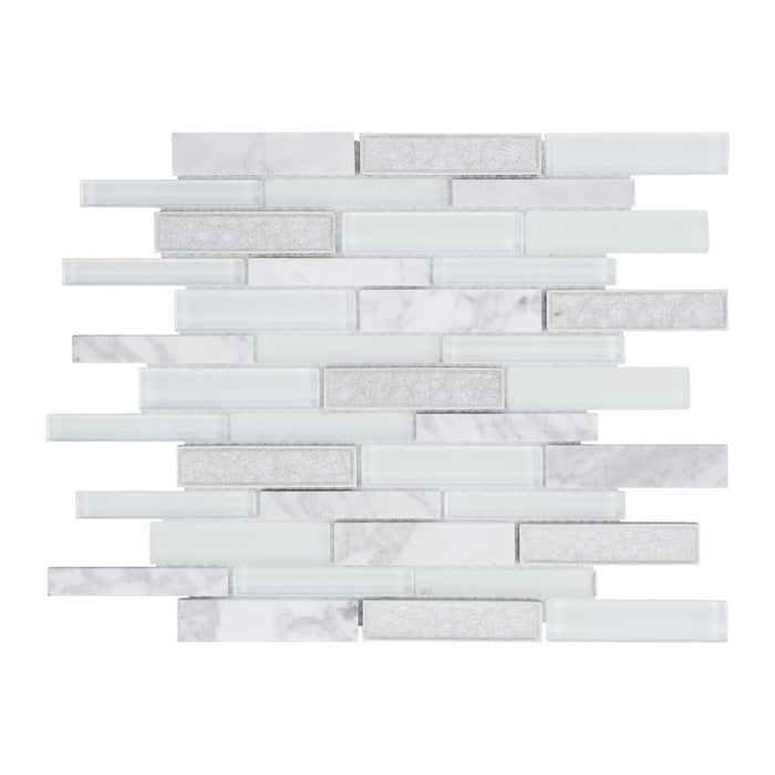 Sample - TDH496NS Natural Stone Crackle Glass Carrara White Mosaic Tile