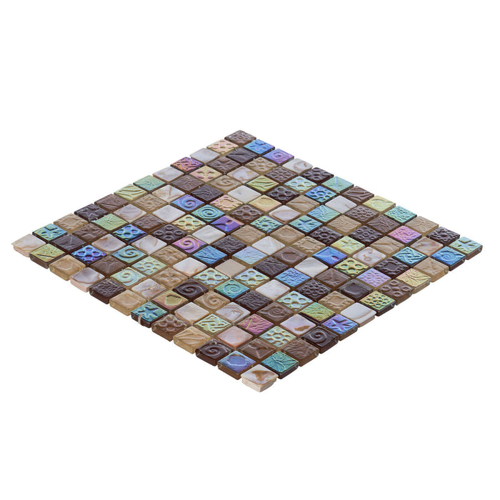 Sample - TDH11MDR Brown Beige Glass Mother of Pearl 1" Grid Mosaic Tile