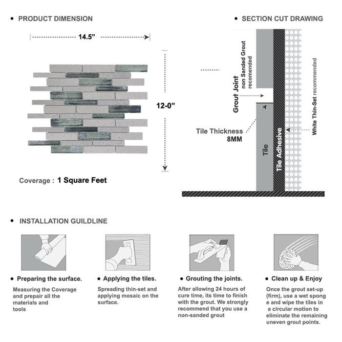 Sample - TDH473NS Natural Stone Glass Cinderella Gray Mosaic Tile