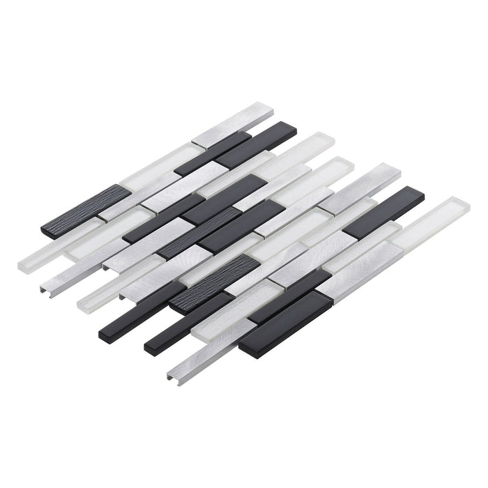 TDH502AL Aluminum Glass Black White Silver Metallic Mosaic Tile