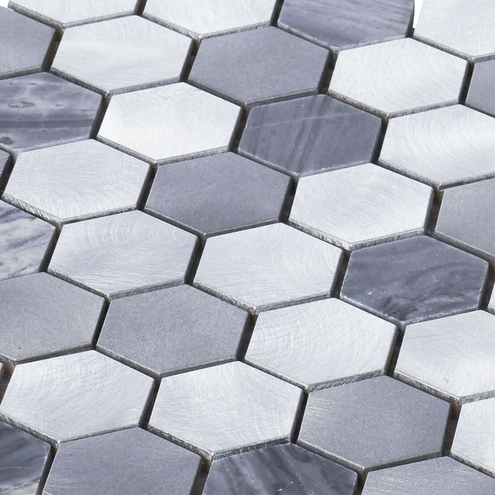 Sample - TDH33MDR Gray Marble Aluminum Metallic Hexagon Mosaic Tile