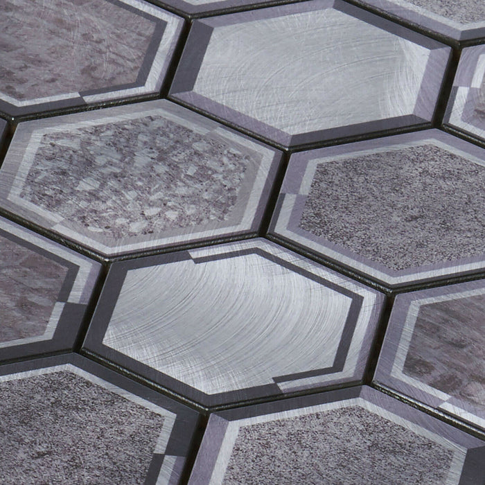 Sample - TDH60MDR Gray Aluminum Metallic Hexagon Mosaic Tile