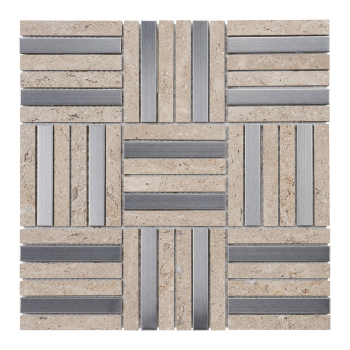 Sample - TDH363SS Stainless Steel Natural Stone Beige Silver Metallic Metal Mosaic Tile