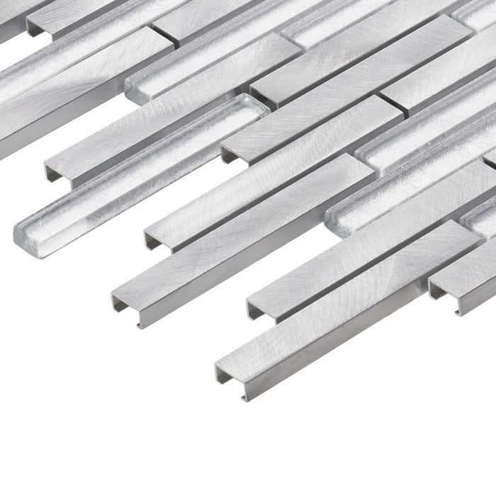 TDH336AL Aluminum Crystal Glass Silver Gray Metallic Metal Mosaic Tile