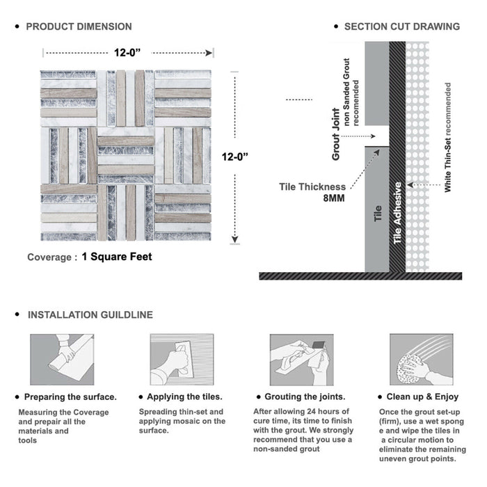 Sample - TDH371NS Natural Stone Crystal Glass Taupe Gray White Mosaic Tile