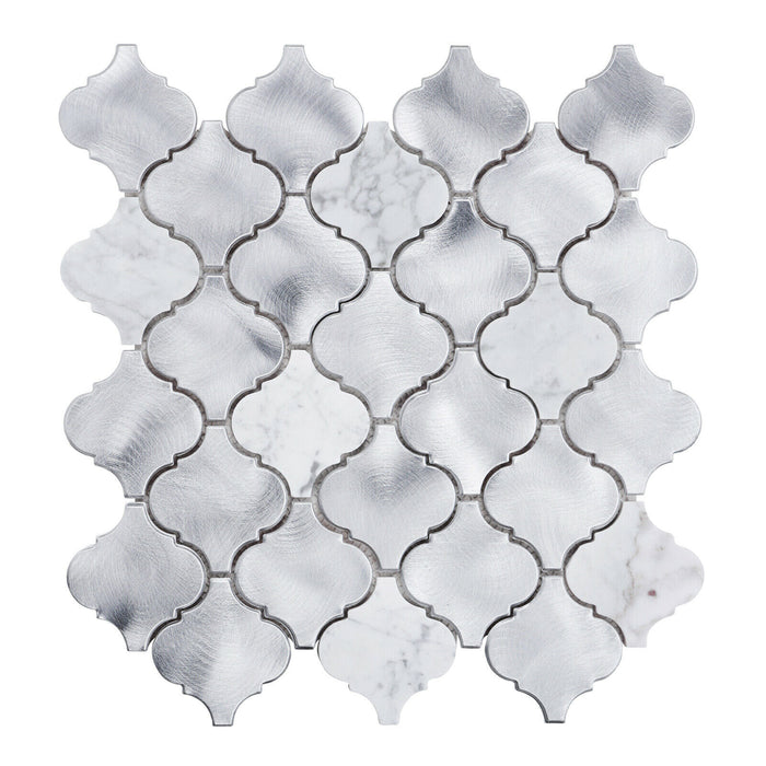 TDH41MDR White Calacatta Marble Arabesque Aluminum Metallic Mosaic Tile