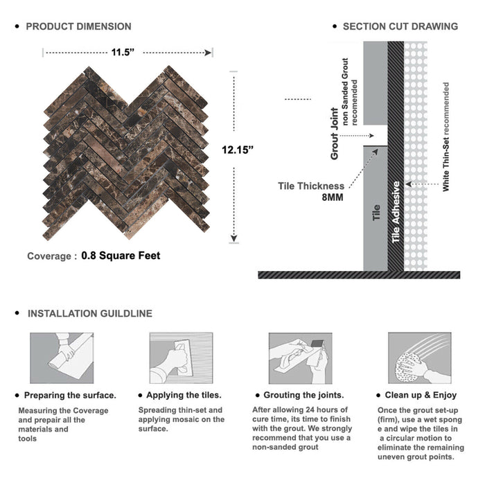 Sample - TDH384NS Natural Stone Emperador Brown Mosaic Tile