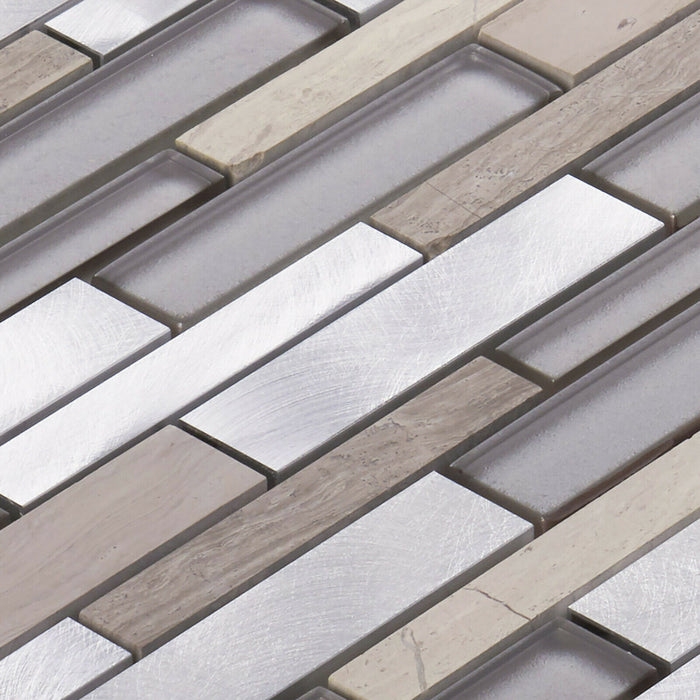 Sample - TDH500AL Aluminum Natural Stone White Oak Marble Glass Taupe Gray Silver Metallic Mosaic Tile