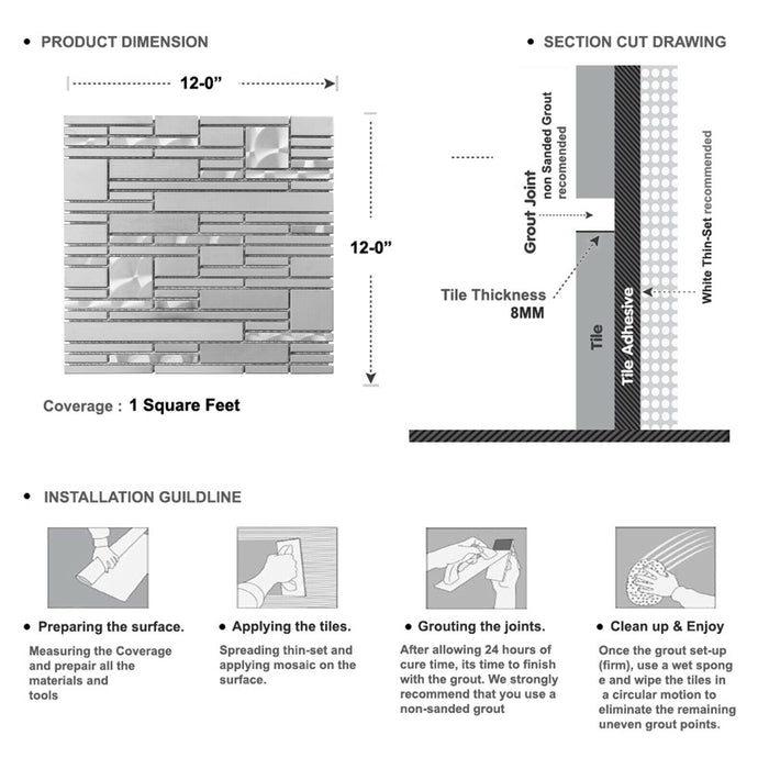 Sample - TDH21MDR Metal Metallic Jeweling Silver Square Mosaic Tile