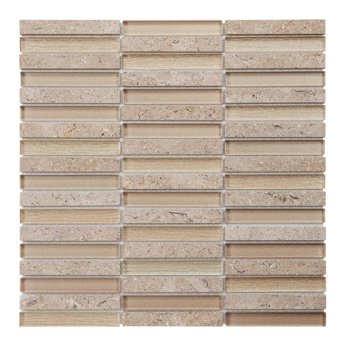Sample - TDH288NS Natural Stone Sina Pearl Crystal Glass Beige Sand Mosaic Tile