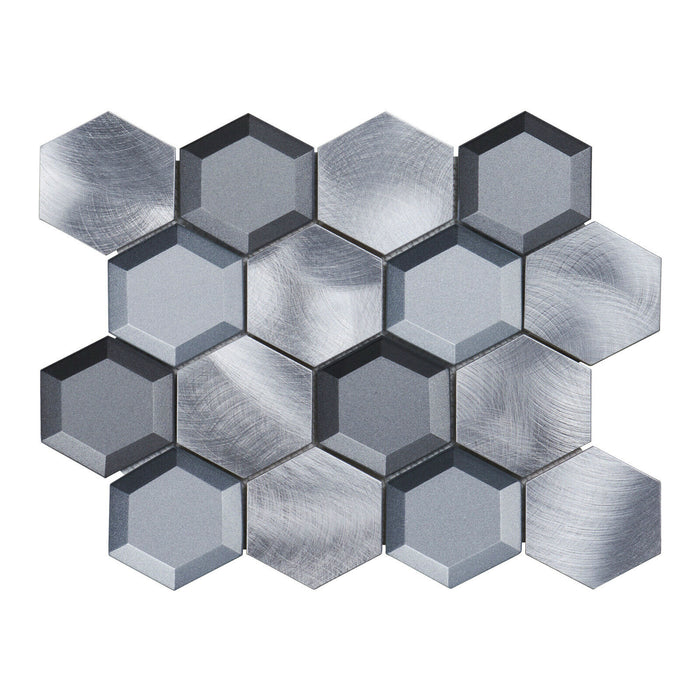 TDH61MDR Gray Aluminum Metallic 3D Crystal Glass Hexagon Mosaic Tile