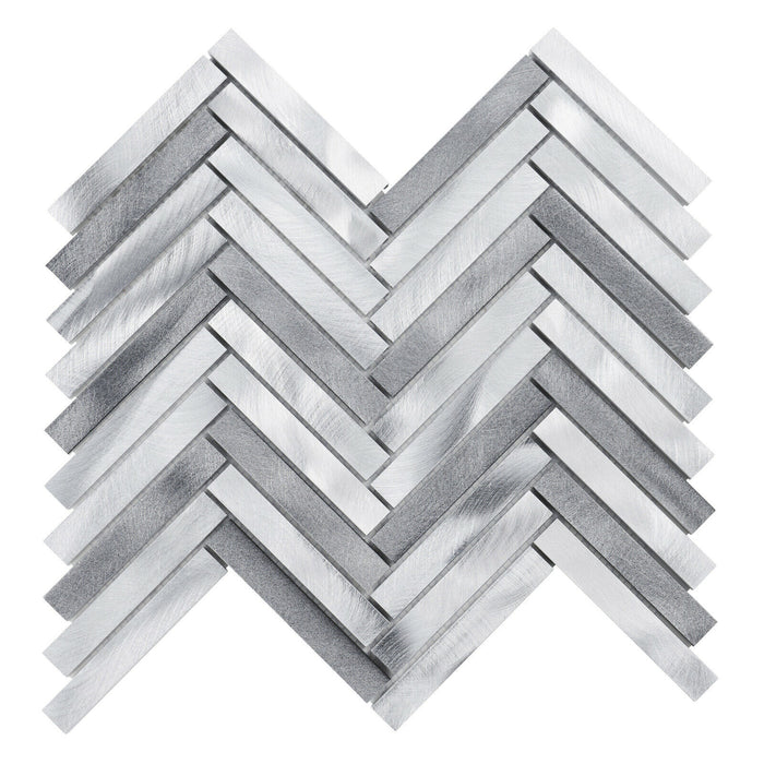 Sample - TDH397AL Aluminum Metal Silver Gray Metallic Mosaic Tile