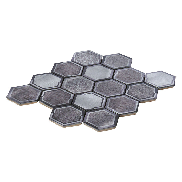 Sample - TDH60MDR Gray Aluminum Metallic Hexagon Mosaic Tile